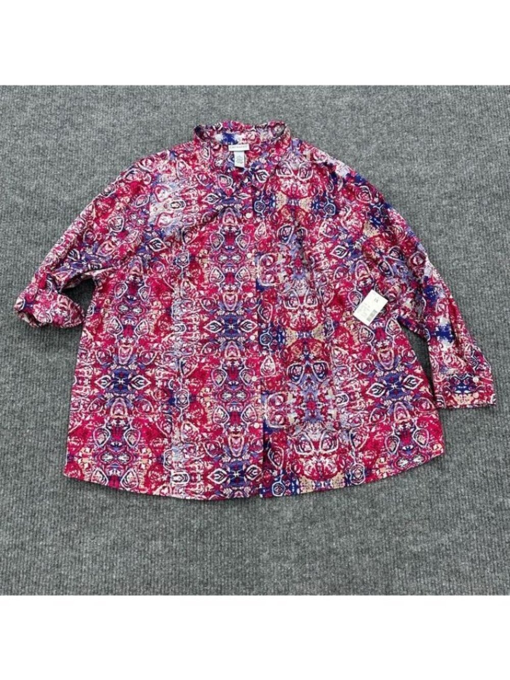 Catherines Printed Button Up Roll Tab Shirt 100% Cotton Plus Size 3x 26/28W NEW